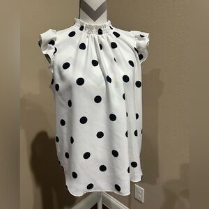 LOFT White Sleeveless Blouse with Black Polka Dots, EUC!